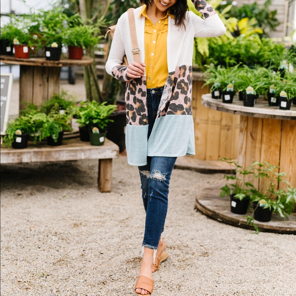 Wild Slice Leopard Rosette Color Block Cardigan - Picture 2 of 8